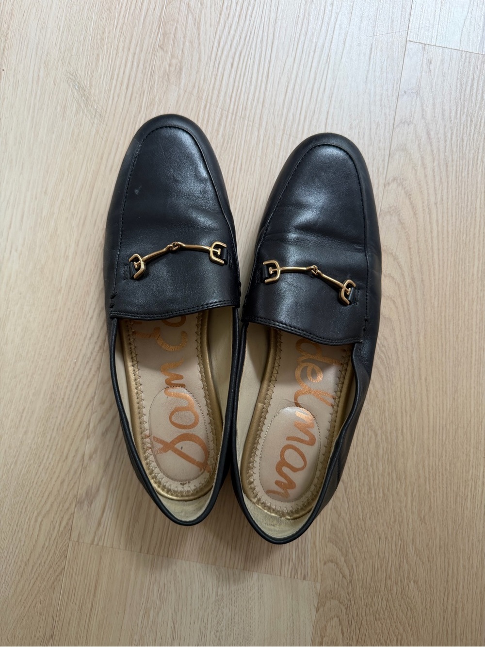 Sam Edelman Black Leather Loafers with Gold Horsebit - Picture 2 of 6